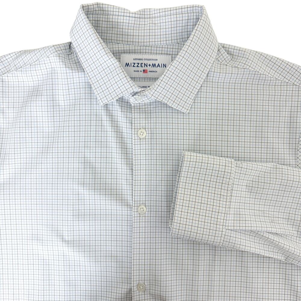 Mizzen+Main Leeward Collection Trim Fit White Blue Checks Button Shirt - 2XL XXL